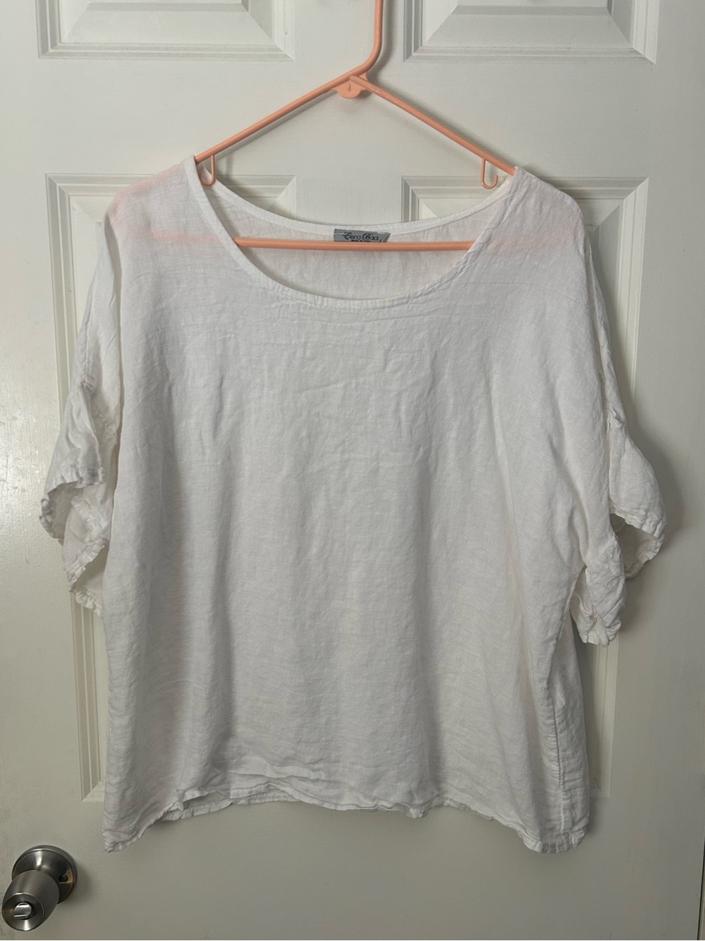 Elena Baldi 100% Italian linen White Scoop Neck Blouse